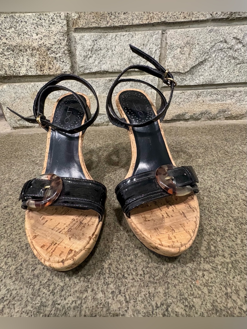 Y2K Women’s Aldo Black Cork Wedge Strappy Sandals - Size 6
